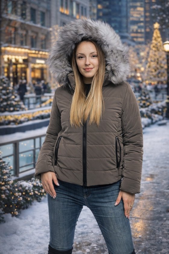 Късо зимно яке в цвят ,,Кафе''