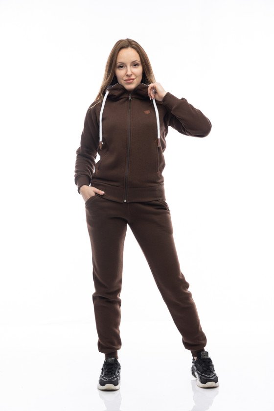 Дамски зимен екип с качулка в кафяво