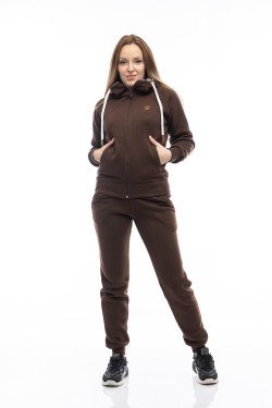 Дамски зимен екип с качулка в кафяво