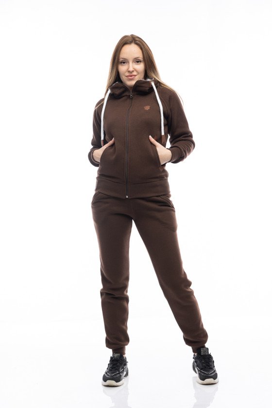 Дамски зимен екип с качулка в кафяво