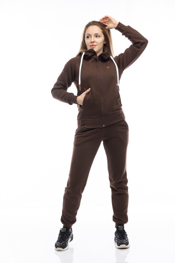 Дамски зимен екип с качулка в кафяво