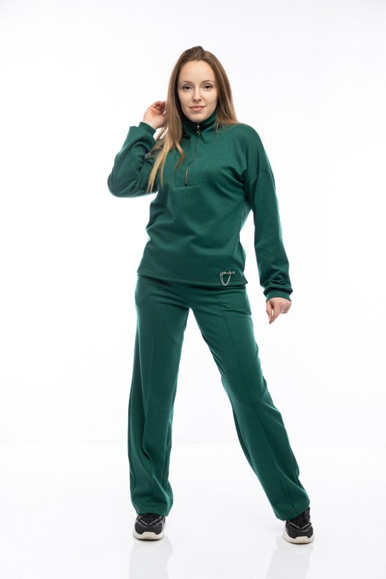 Дамски комплект широк крачол в зелено