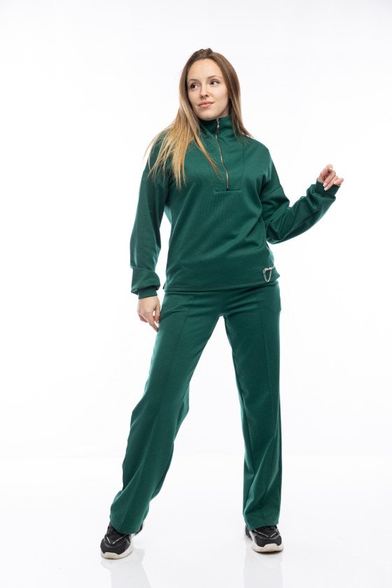 Дамски комплект широк крачол в зелено