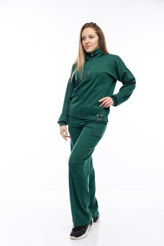Дамски комплект широк крачол в зелено