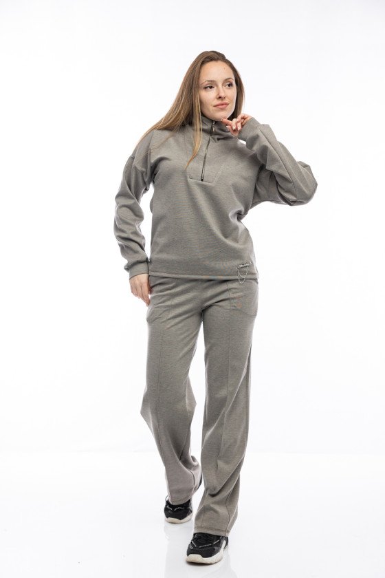 Дамски комплект широк крачол в сиво