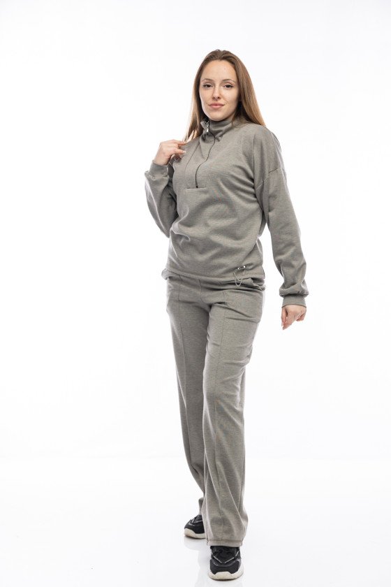 Дамски комплект широк крачол в сиво