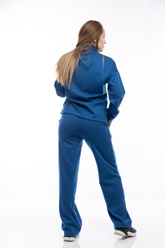 Дамски комплект широк крачол в син десен