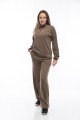 Дамски комплект широк крачол в цвят кафе