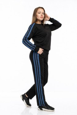 Дамски спортно-елегантен комплект с дънков кант в черно