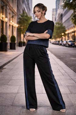 Дамски комплект с дънкови елементи в черно