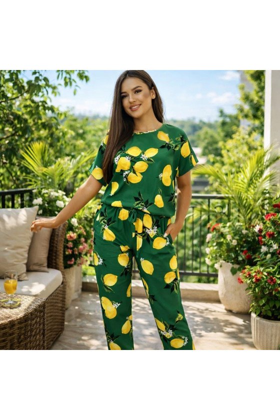 Стилен гащеризон с принт на лимони в зелено