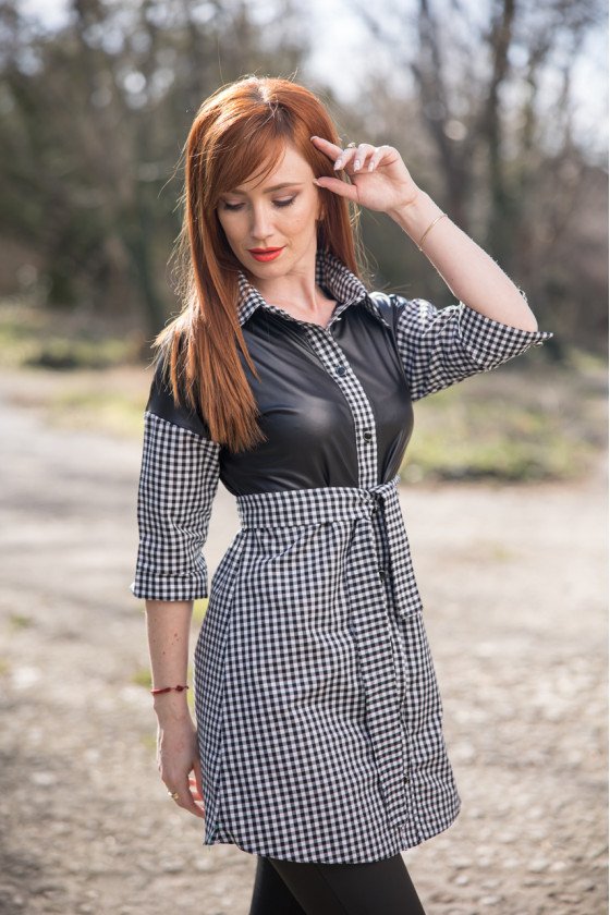 Риза с кожа и каре Илида