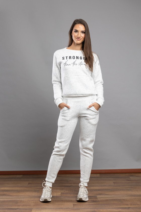 Дамски зимен комплект в цвят -бял меланж