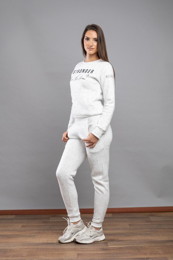 Дамски зимен комплект в цвят -бял меланж