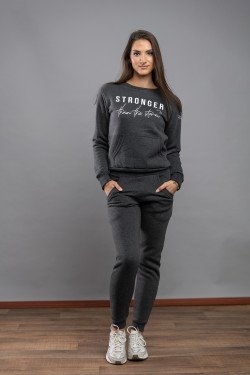 Дамски зимен екип в цвят тъмно сив меланж