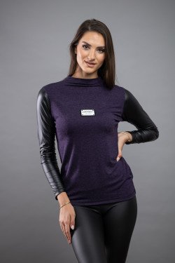 Дамска блуза с кожени ръкави в лилаво