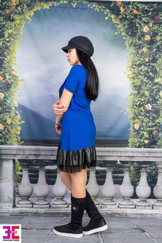 Туника с апликация в син десен