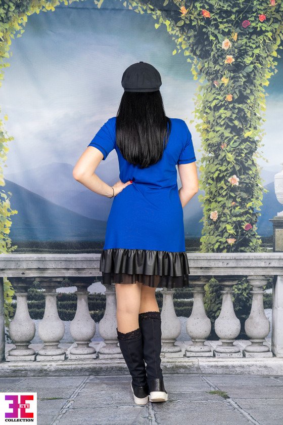 Туника с апликация в син десен