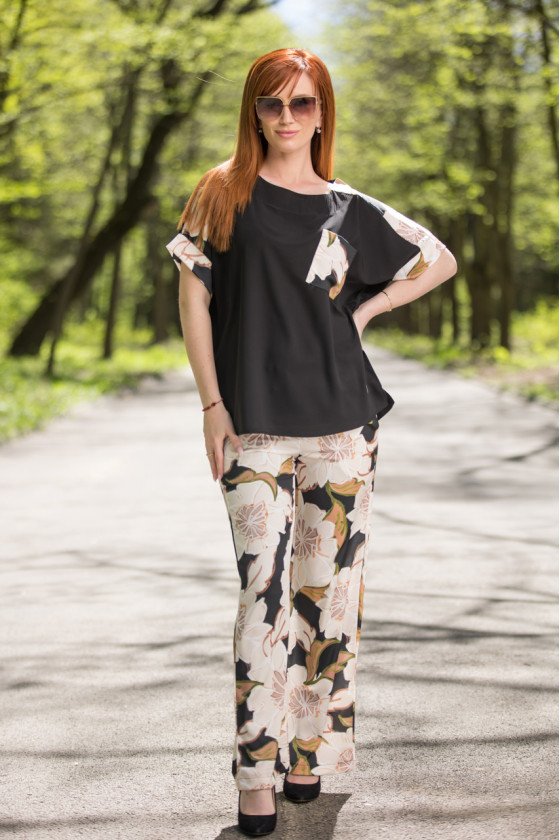 Елегантен комплект на цветя широк крачол