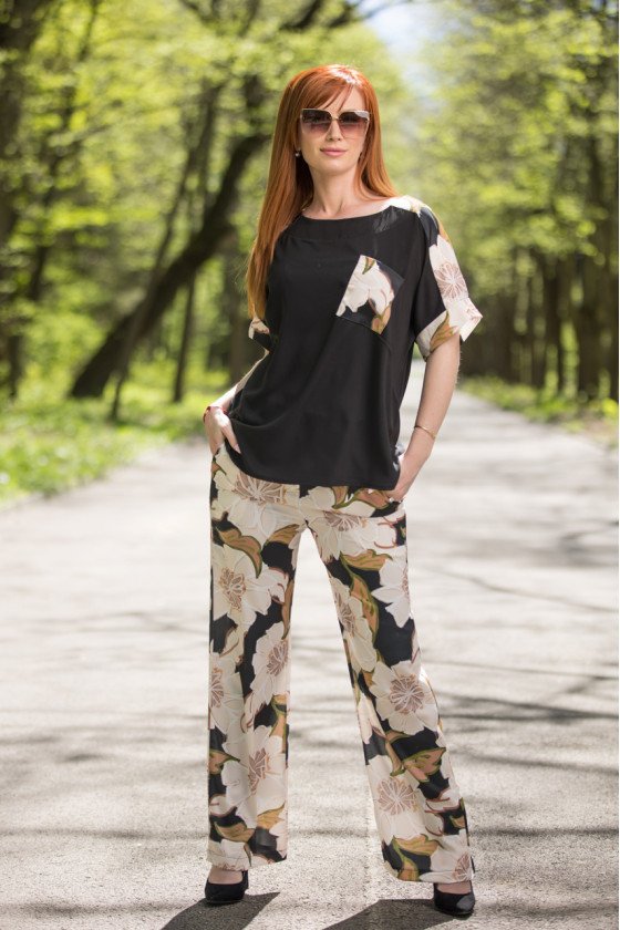 Елегантен комплект на цветя широк крачол