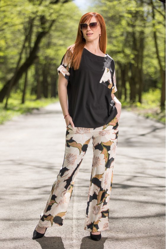 Елегантен комплект на цветя широк крачол