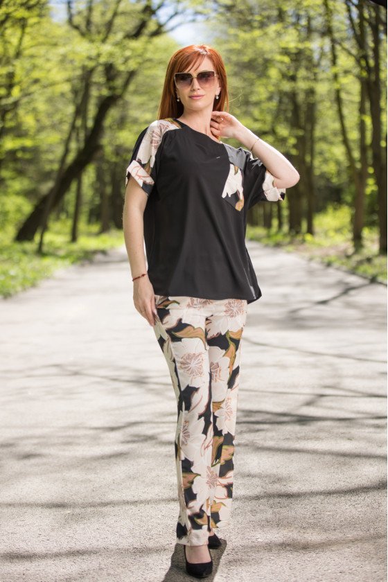 Елегантен комплект на цветя широк крачол