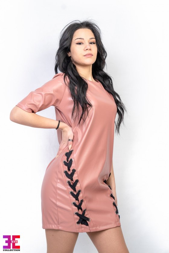 Кожена рокля с връзки Амелия