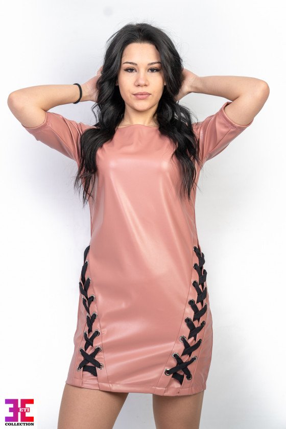 Кожена рокля с връзки Амелия