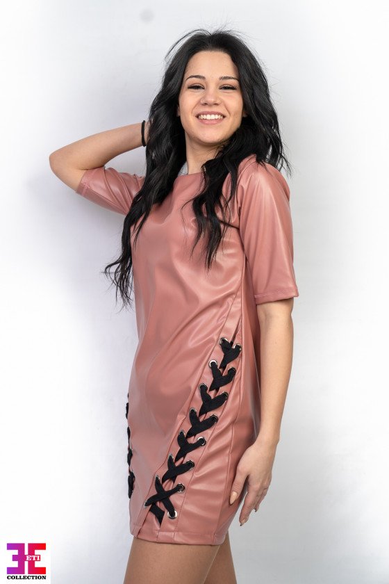 Кожена рокля с връзки Амелия