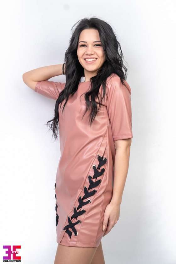 Кожена рокля с връзки Амелия