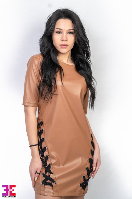 Кожена рокля с връзки Дона