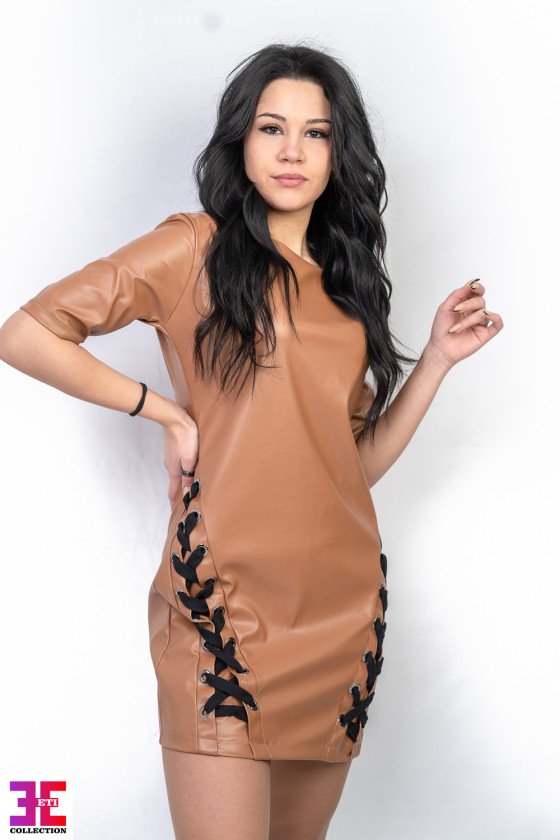 Кожена рокля с връзки Дона