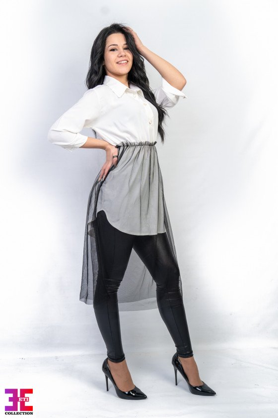 Прекрасна риза с тюл в бяло