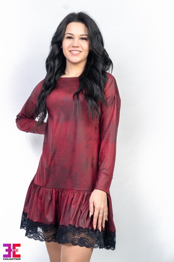 Кожена рокля в бордо