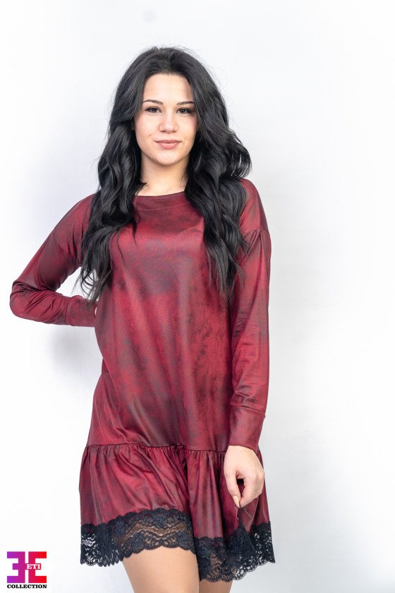 Кожена рокля в бордо