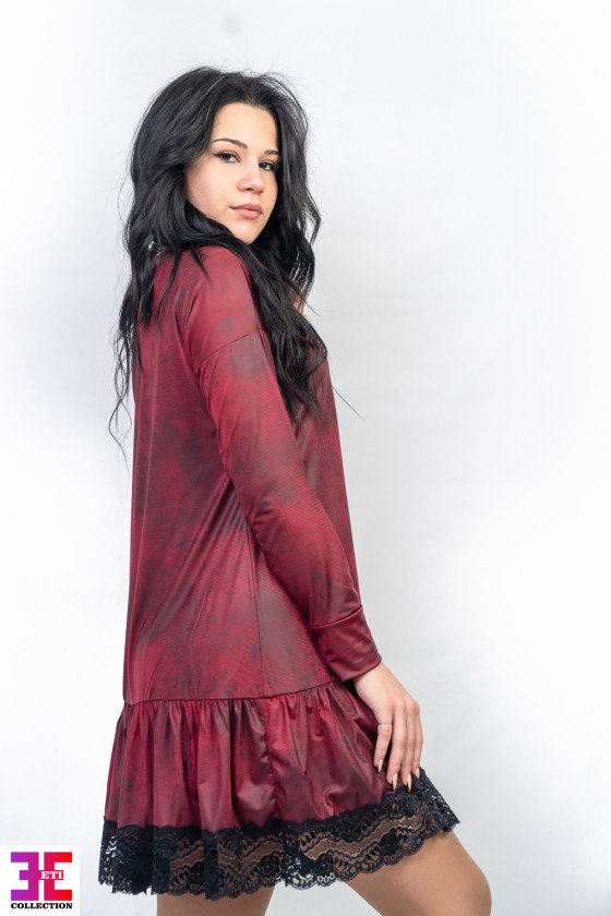 Кожена рокля в бордо