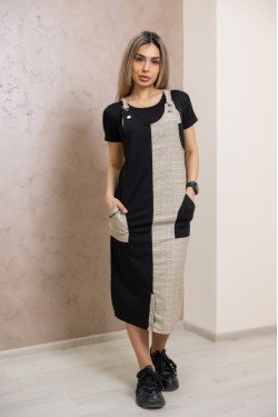 Спортно елегантен сукман с каре + подарък тениска