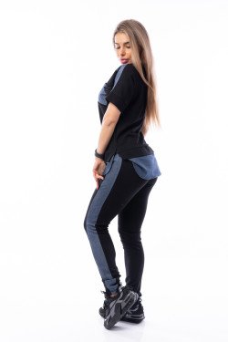 Спортно-елегантен комплект с дънков деним в черно