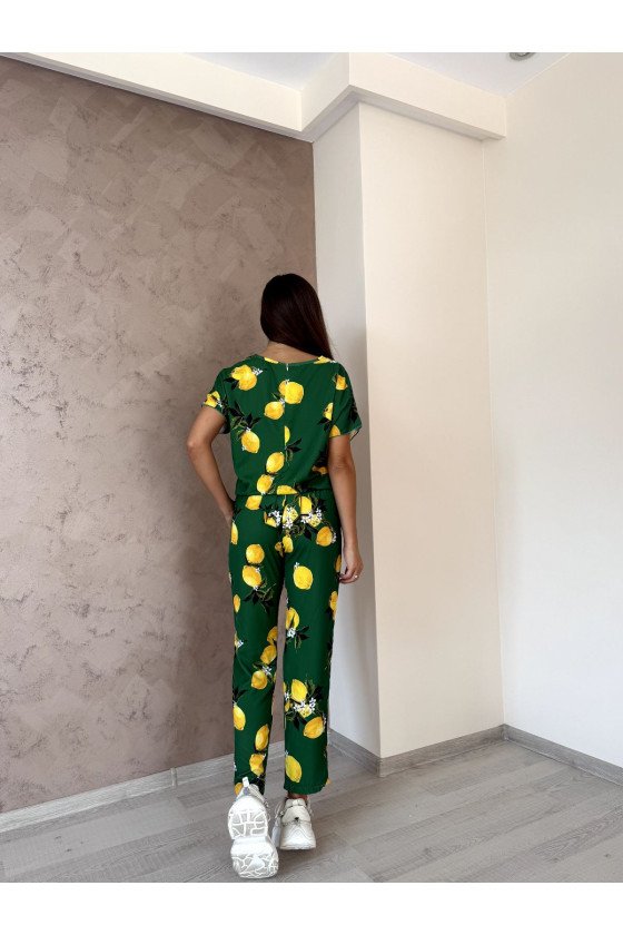 Стилен гащеризон с принт на лимони в зелено