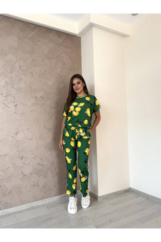 Стилен гащеризон с принт на лимони в зелено