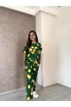 Стилен гащеризон с принт на лимони в зелено