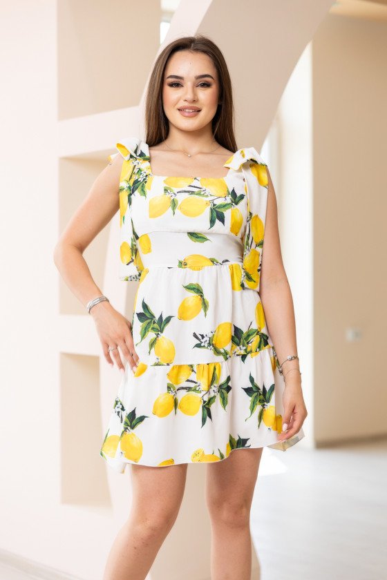 Лятна рокля с принт на лимони в бяло