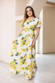 Дълга лятна рокля с лимонов принт в бяло