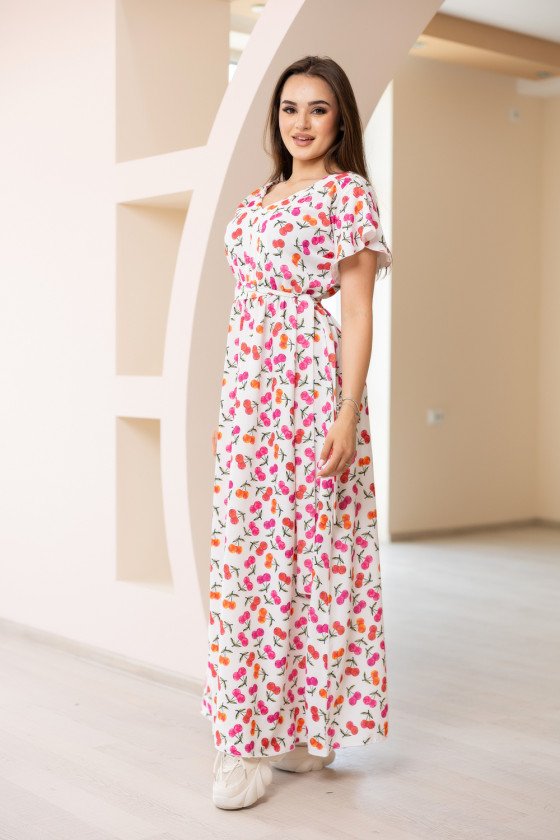 Лятна дълга рокля с принт на череши Зорница