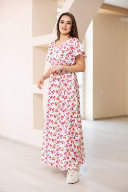 Лятна дълга рокля с принт на череши Зорница