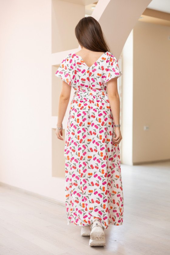 Лятна дълга рокля с принт на череши Зорница