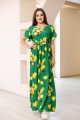 Лятна дълга рокля с лимонов принт в зелено