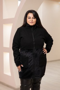 Дамска жилетка от кашмир и еко косъм в черно