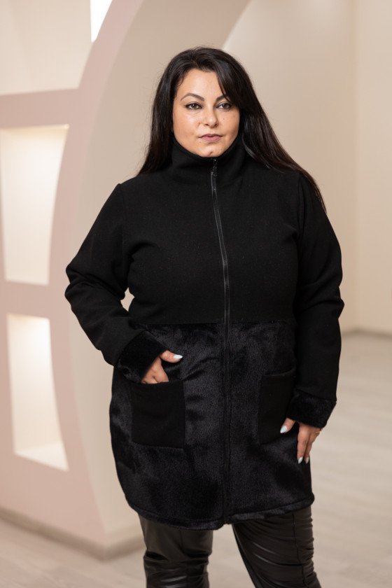 Дамска жилетка от кашмир и еко косъм в черно