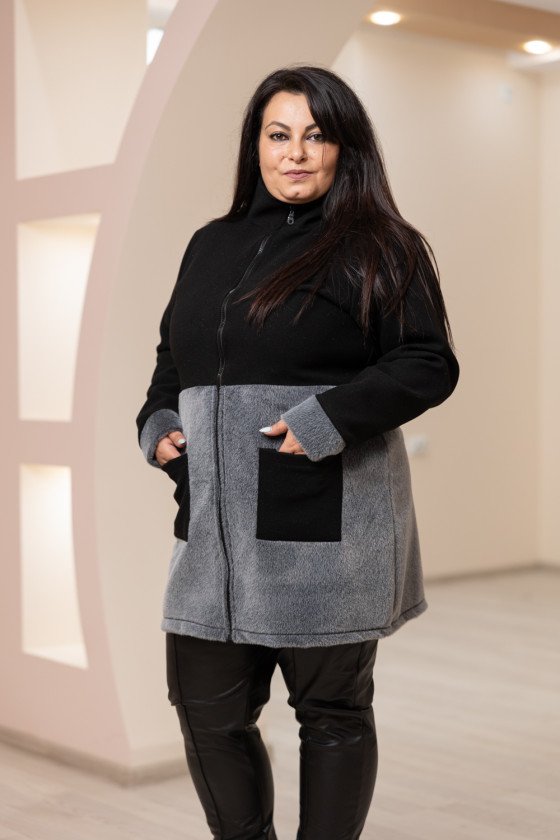 Дамска жилетка от кашмир и еко косъм в сиво